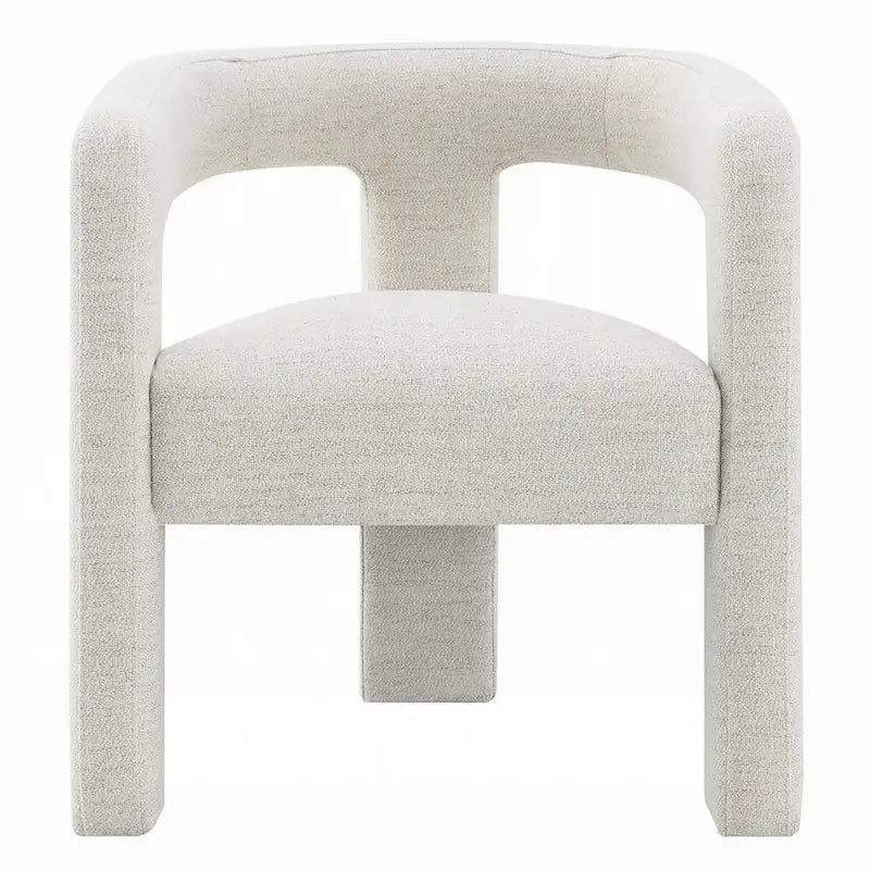 Side Dining Chair Set of 2, Textured Off White Boucle, Curved Back