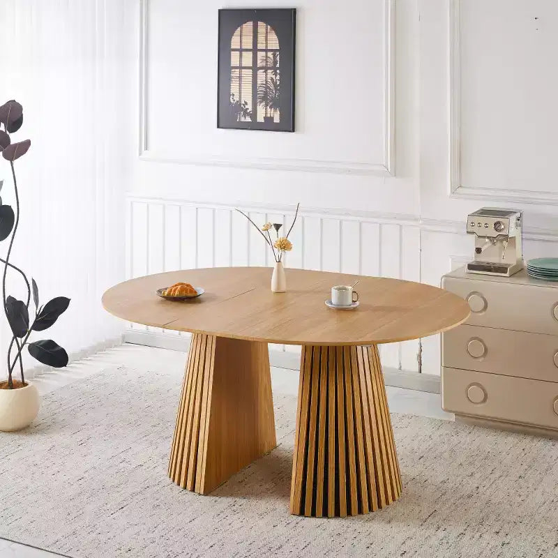 Modern 3-Way Extendable Dining Table, 46 Round Pedestal Table Convertible to 63 & 78.7 Dining Table for Dining Room or Kitchen-Panipeachy