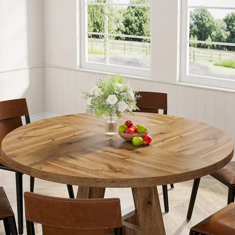 47 Inch Round Dining Table for 4, Wood Kitchen Dinner Table for Kitchen Dining Living Room - N/A