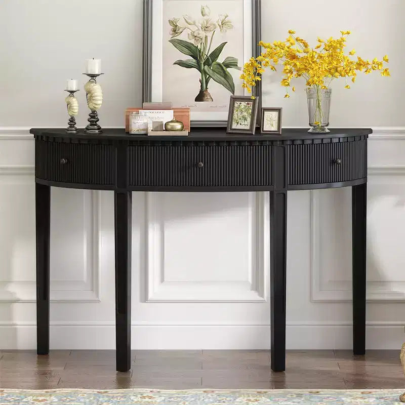 Console Table with 3 Drawers, Elegant Console Table, Sturdy Stable Entryway Sofa Table with Vertical Stripe Drawer Fronts