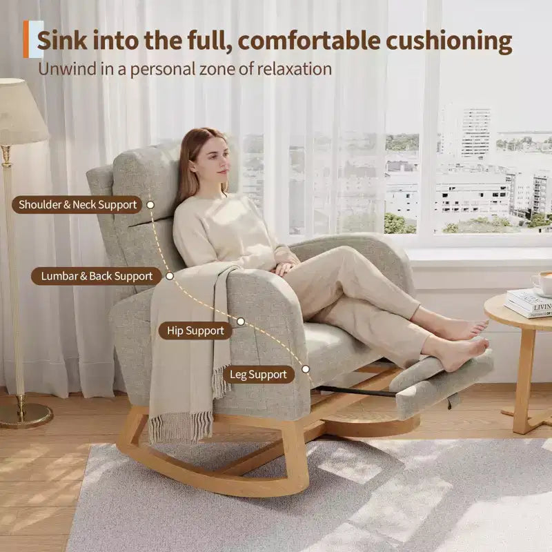 Modern Soft Rocking Chair with Pillow & Side Pockets, for Living Room, Bedroom