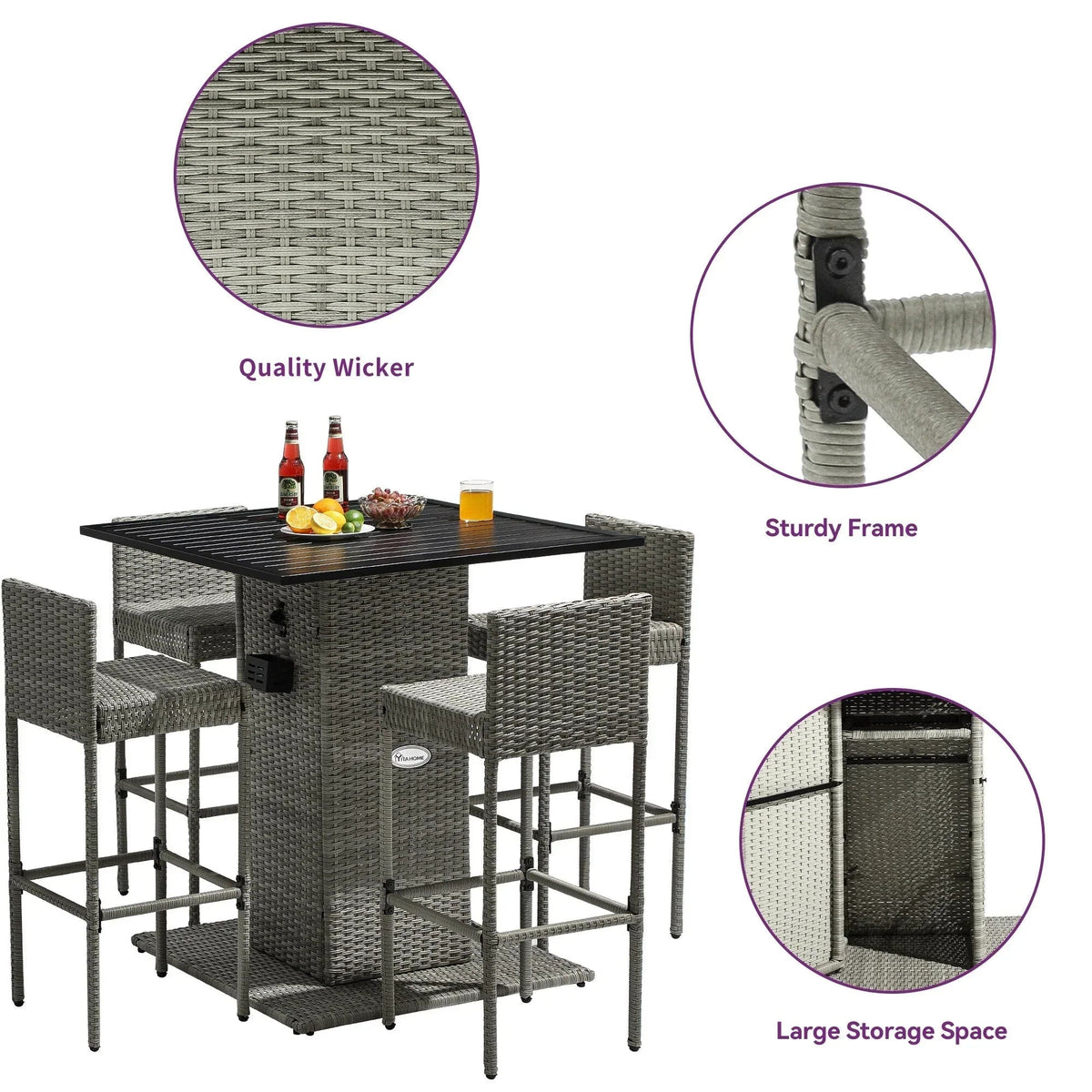 Moasis 5-Piece Outdoor Furniture Wicker Bar Set - 5 PCS