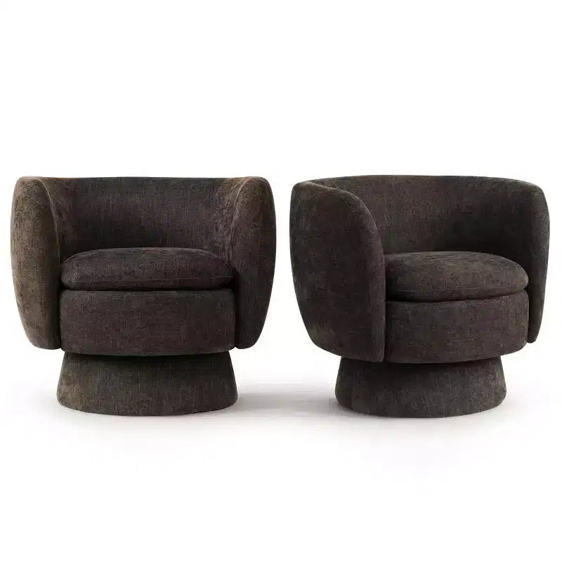 Set of 2 Modern Swivel Barrel Chair with Upholstered Fabric, 360 Rotating Accent Lounge Chair for Living Room, Bedroom-Panipeachy