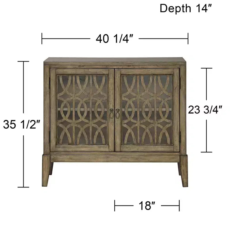 40 Wide Glass Door Accent Cabinet with Adjustable Shelf, Distressed Parchment Finish