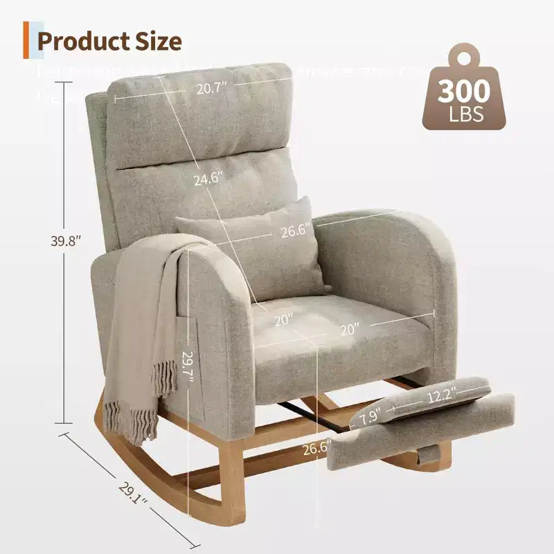 Modern Soft Rocking Chair with Pillow & Side Pockets, for Living Room, Bedroom