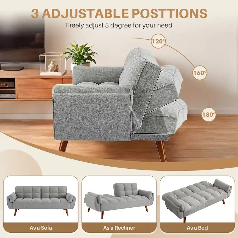 75.39 INCH Futon Sofa Bed, Convertible Folding Futon Couch Recliner Lounge For Living Room With 2 Pillow/Armrest