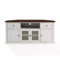 White Corner TV Stand for TVs up to 65, Beveled Glass Doors, 1-Person Assembly