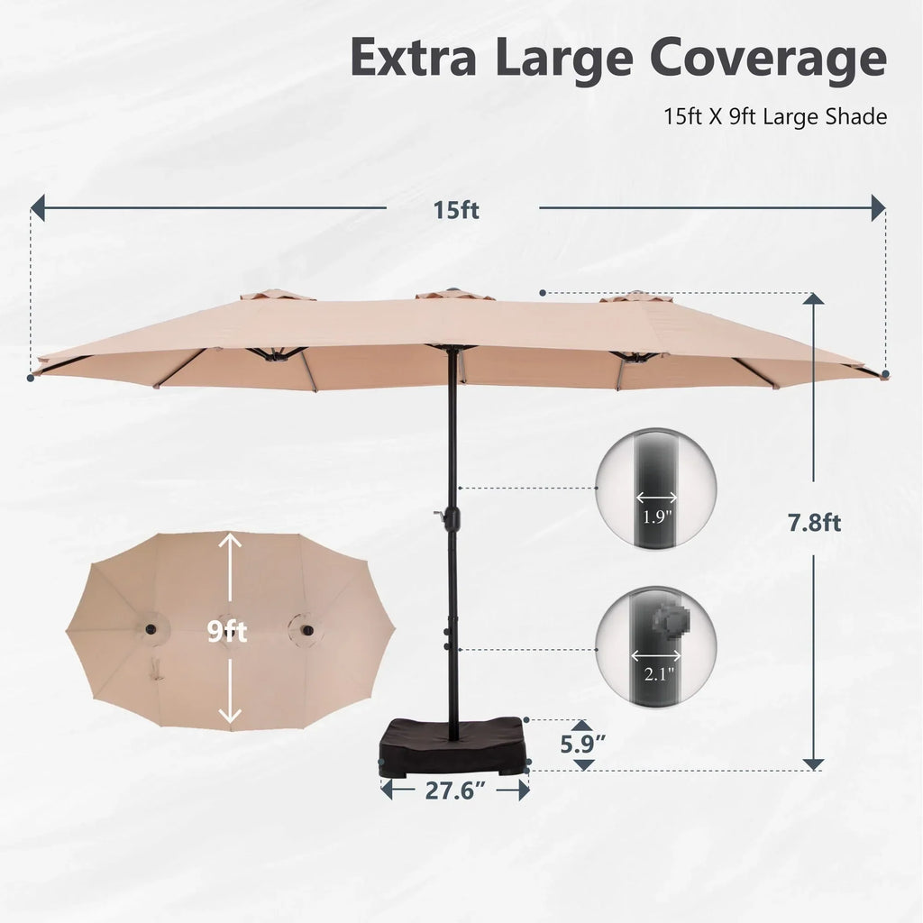 MAISON ARTS 15ft Double-Sided Patio Extra Large Twin Umbrella with Base Included