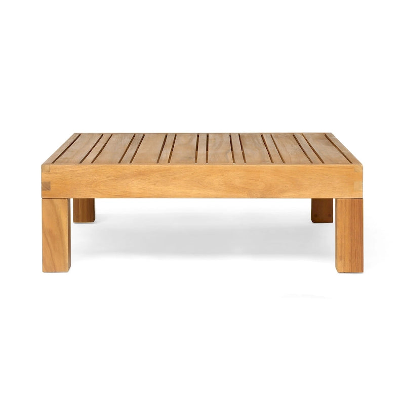 Oana Outdoor Acacia Wood Left Arm Loveseat and Coffee Table Set with Cushion by Christopher Knight Home