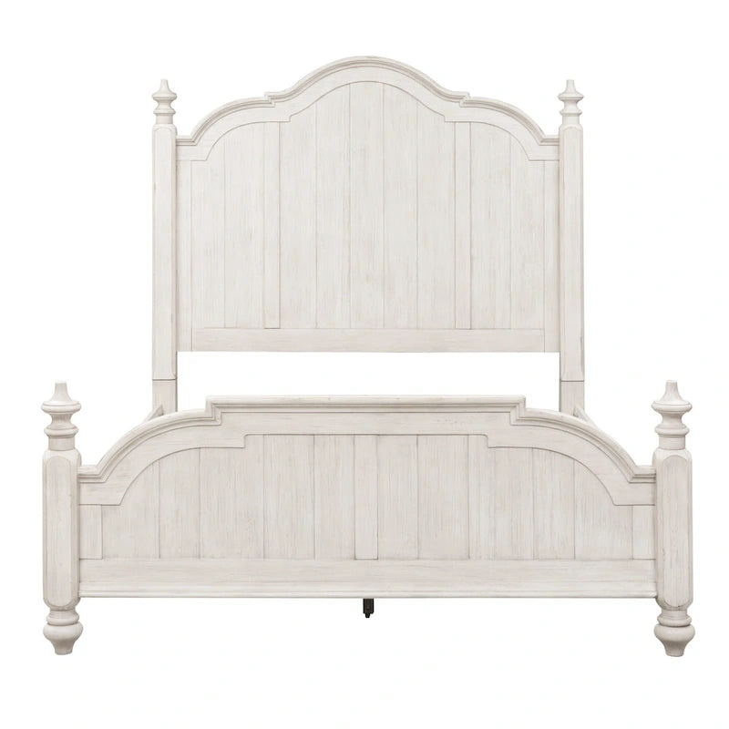 Farmhouse Cottage Queen Poster Bed ¨C Antique White with Chestnut Tops