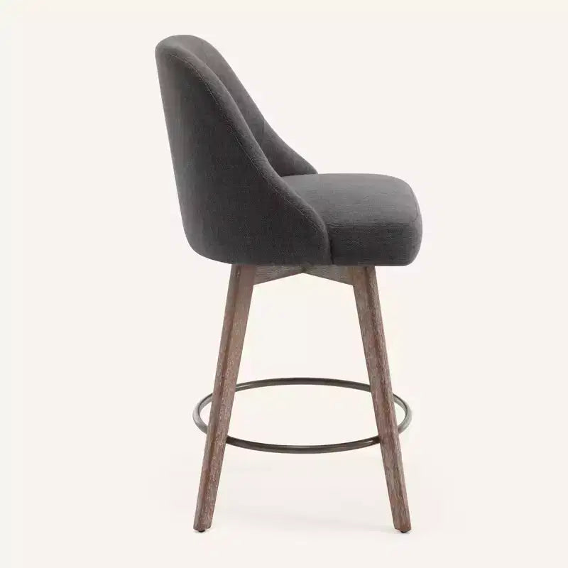 Bekrvio 26 Counter Height Swivel Bar Stools Set of 4 Backs and Wood Legs,Linen Fabric/PU Leather Upholstered Barstools for Kitchen Island