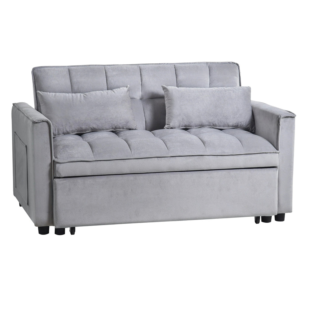 Modern Pull-Out Couch Bed, 3-in-1 Sleeper Sofa with Adjustable Backrest, Velvet Loveseat, Pillows & Side Pockets