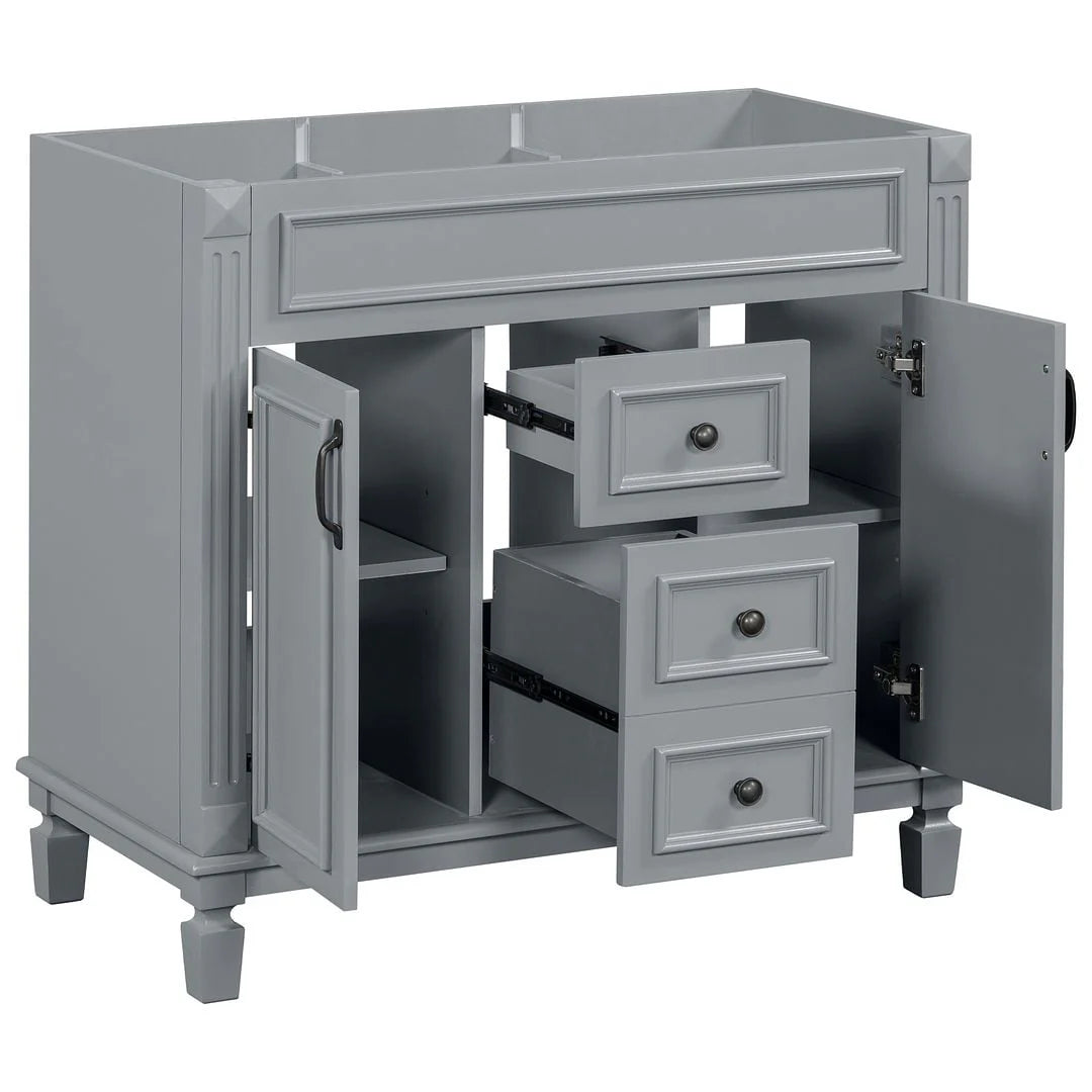 36 Modern Bathroom Vanity with Top Sink and Mirror Cabinet,2 Doors and 2 Drawers