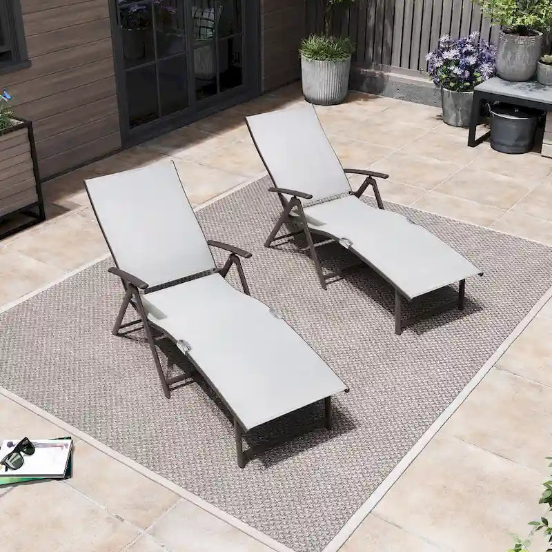 Pellebant 2PCS Adjustable Aluminum Patio Chaise Lounge Chair - N/A