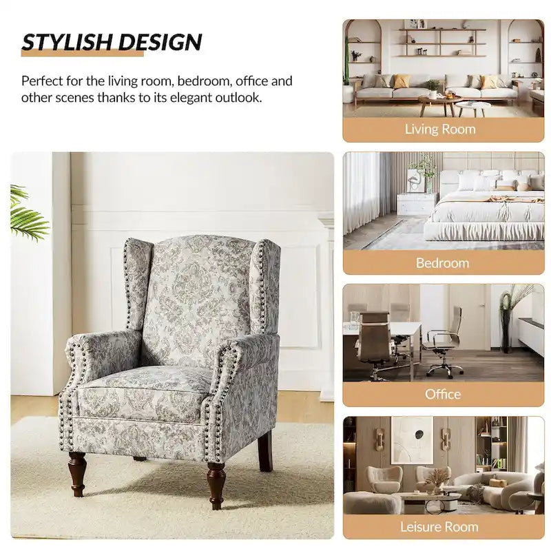 Gott Traditional Wingback Armchair with Solid Wood Legs by HULALA HOME