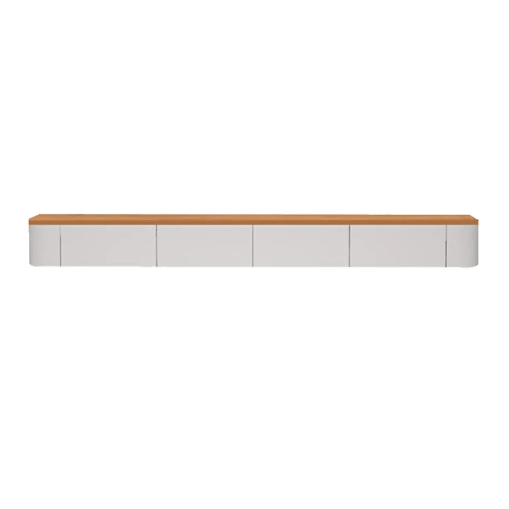 Contemporary Long White Wood Floating TV Stand with Drawers