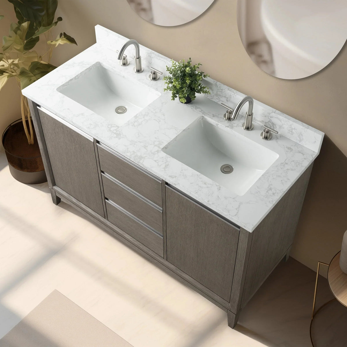 Vanity Art Bathroom Vanity with Ceramic Sink and Engineered Marble Top