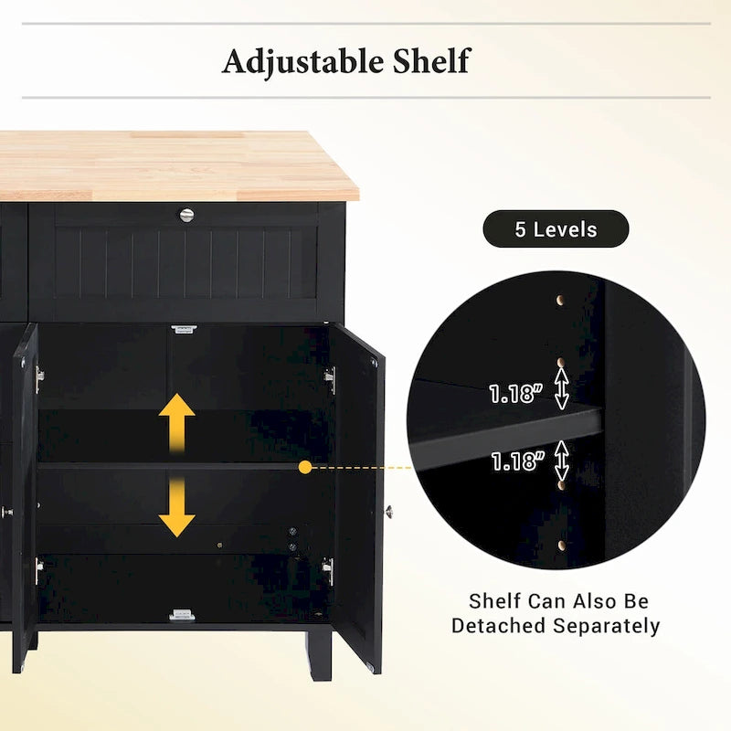 TOPMAX Kitchen Island Set with Drop Leaf and 2 Seatings, Dining Table Set with Adjustable Shelf, Drawers and Towel Rack