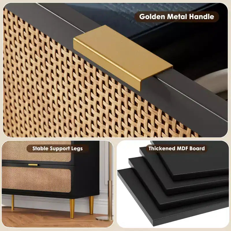 Rattan chest of drawers for the bedroom, large-capacity drawer cabinets for the wardrobe, suitable for the living room, hallway, and childrens room.