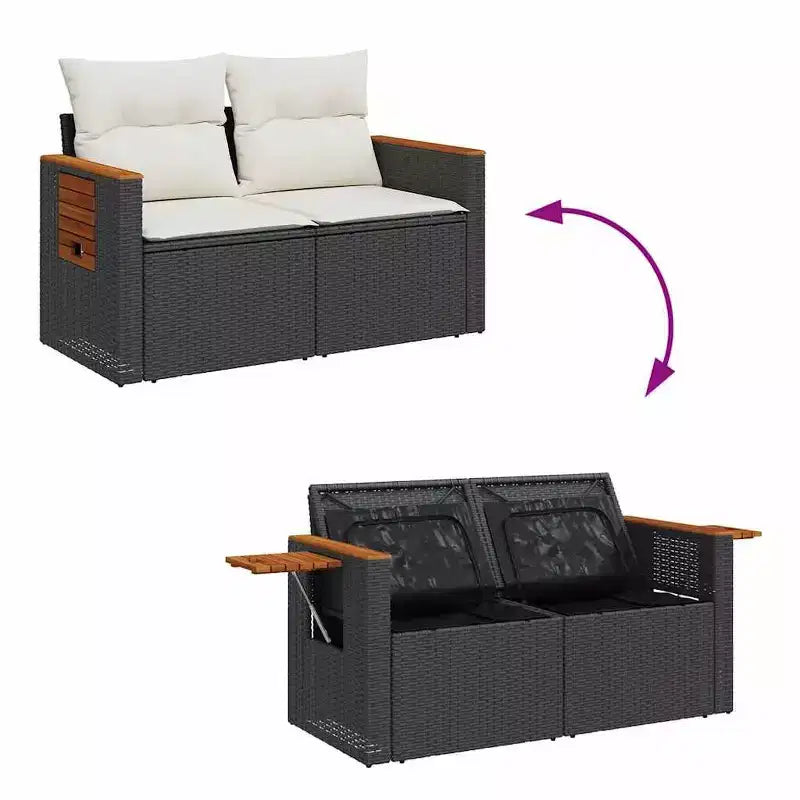 vidaXL 4 Piece Patio Sofa Set with Cushions Poly Rattan Acacia