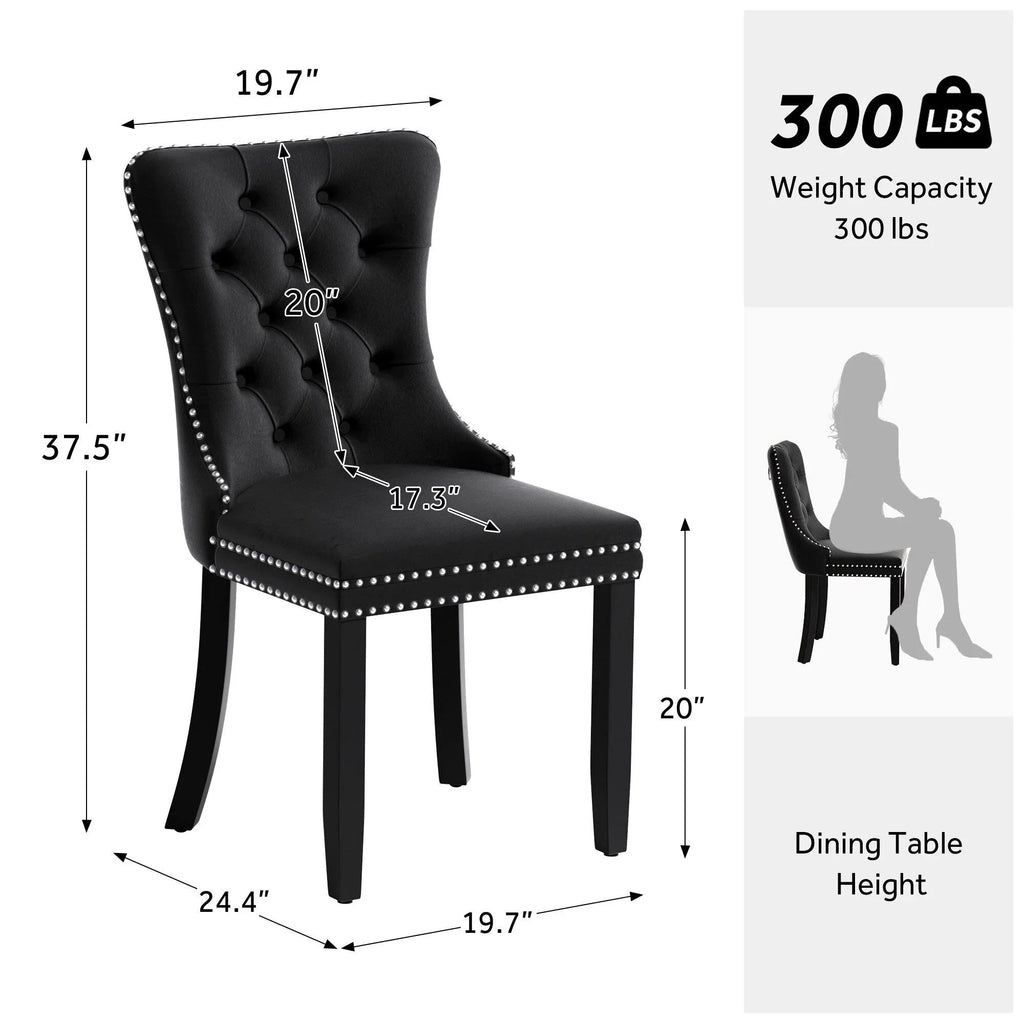 Upholstered Tufted Velvet Dining Chair with Solid Wood Legs Set of 6