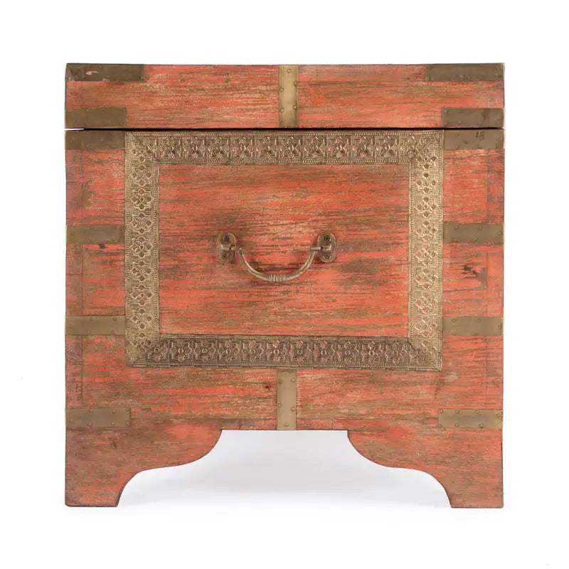 Nador Hand-Painted Brass Inlay Storage Trunk Coffee Table