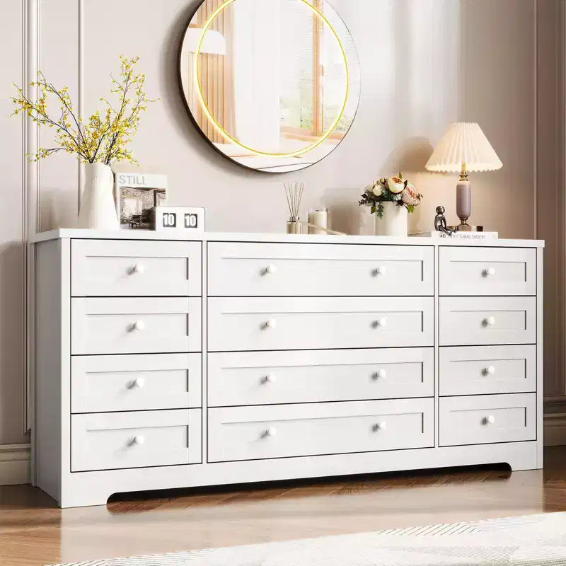 12 Drawers Dresser for Bedroom Wooden, Modern Wide TV Stand Dressers for 65 Inch TV, Wood Chest of Drawers, Farmhouse Clothes Storage for Living Room
