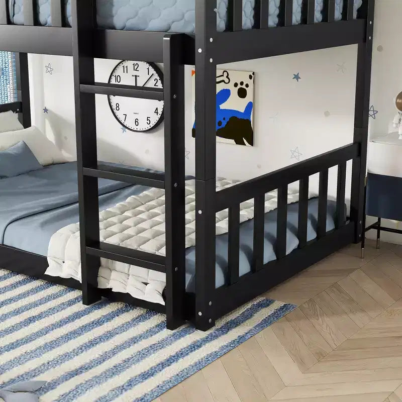 Triple Twin Bunk for Kids, Twin over Twin over Twin Detachable Bunk Bed with Ladder and Guardrail, Separate into 3 Beds