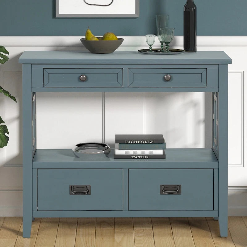 Console Table with 4 Drawers and Storage Shelf