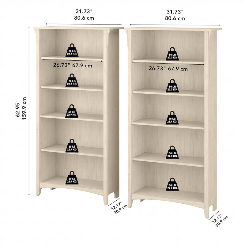 Salinas Tall 5-shelf Bookcase (Set of 2) by Bush Furniture