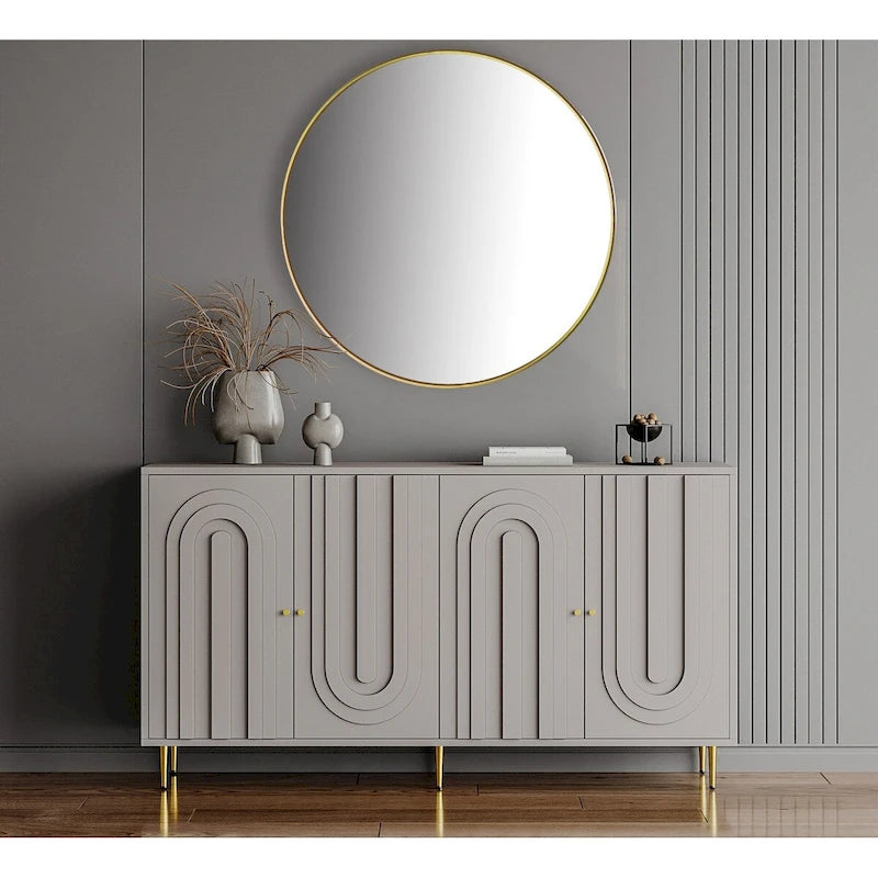60-in Modern Blue/ Grey Lacquered 4 Door Wooden Sideboard Buffet Server Accent Storage Cabinet