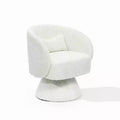 Upholstered Cream Club Swivel Chair with Cream Wood Base, Off-White