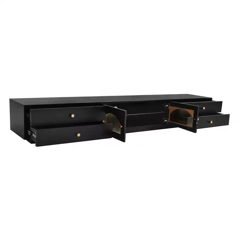 TV Stand for 95 TV, Extra Long Media Console with 2 Doors & 4 Drawers, Large TV Storage Cabinet Entertainment Center with Fluted Glass Doors