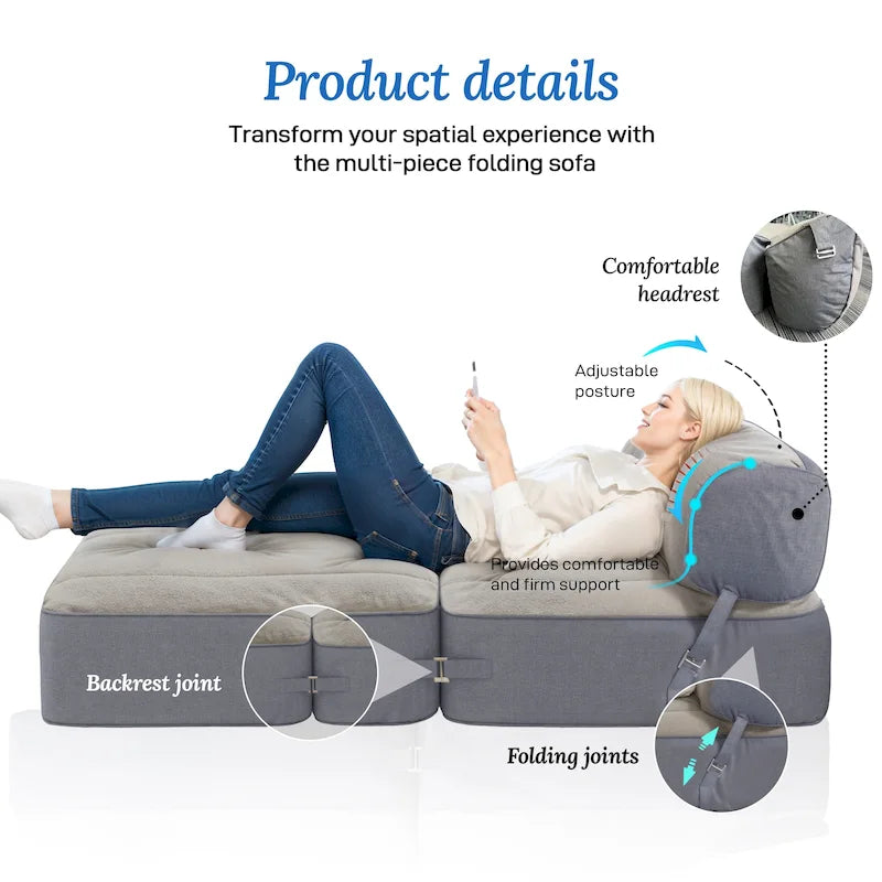 WOWMAX Convertible Folding Sofa Bed Folding Chair Bed with Back Bolster