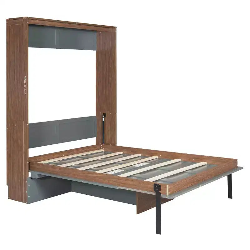 Full Size Murphy Bed, Wooden Full Cabinet Bed Wall Bed with Foldable Desk, Folding Wall Chest Bed for Guest Room Office