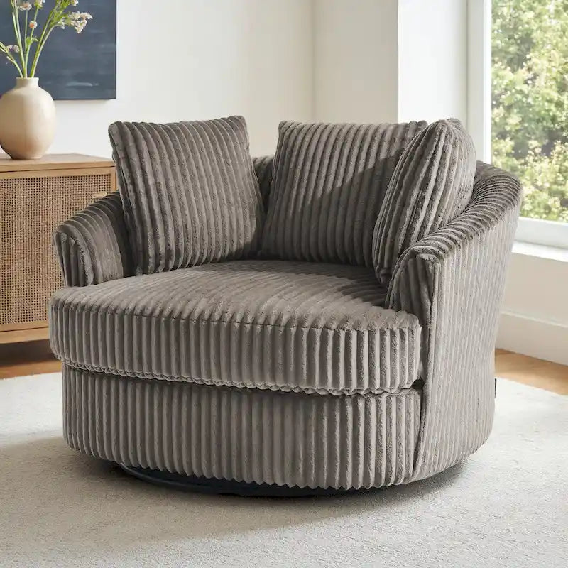 DREAMSIDEA Recessed Arm Slipcovered Swivel Barrel Chair