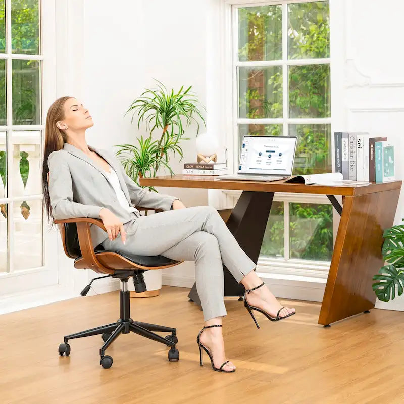 Glitzhome Leatherette Adjustable Swivel Desk Office Chair with Armrest Ergonomic Design