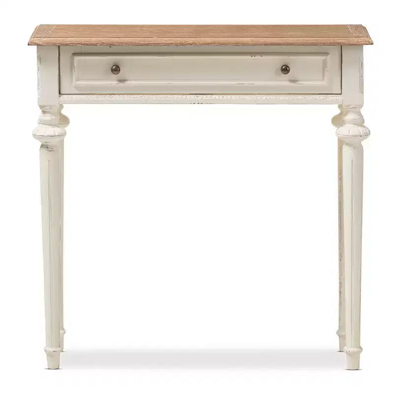 Marquetterie French Provincial Style Weathered Oak & Distressed Wood Console Table - White - Baxton Studio: Vintage, Carved Legs
