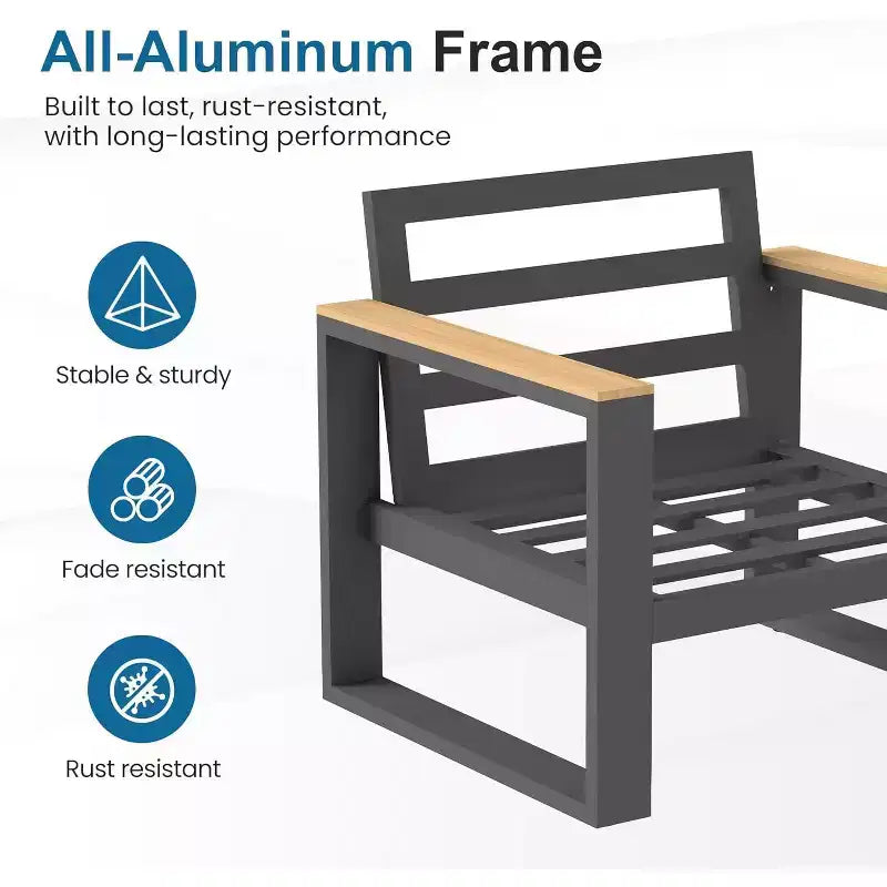 Heynemo Aluminum Outdoor Armchair, 2 Pieces All-Weather Metal Patio Single Sofa, Patio Conversation Set for Porch Backyard Garden