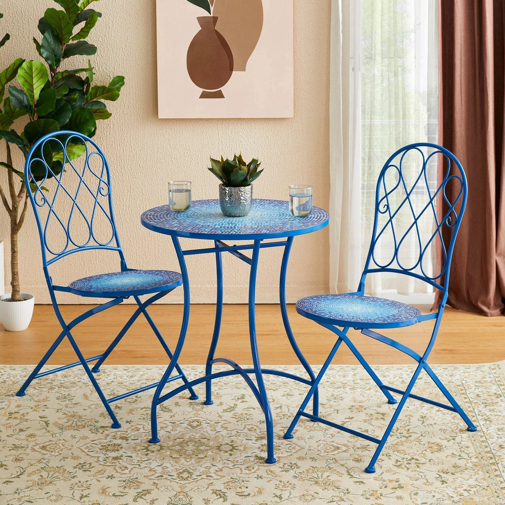 Glitzhome Outdoor Metal Folding Bistro Set 3PCS Patio Table Chairs