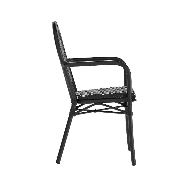 Flash Furniture 4 Pack Lourdes Indoor/Outdoor Commercial Thonet Bistro Stacking Chair with Arms, PE Rattan and Aluminum Frame