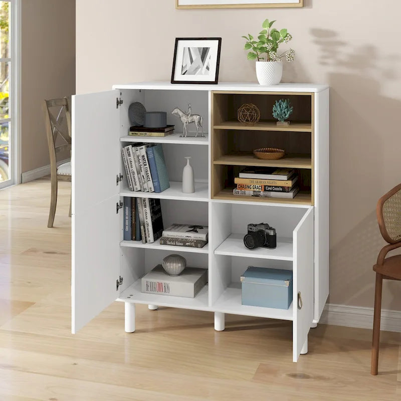 Multifunctional Storage cabinet with door, modern sideboard cabinet, wooden storage cabinet, leather handle drawer cabinet