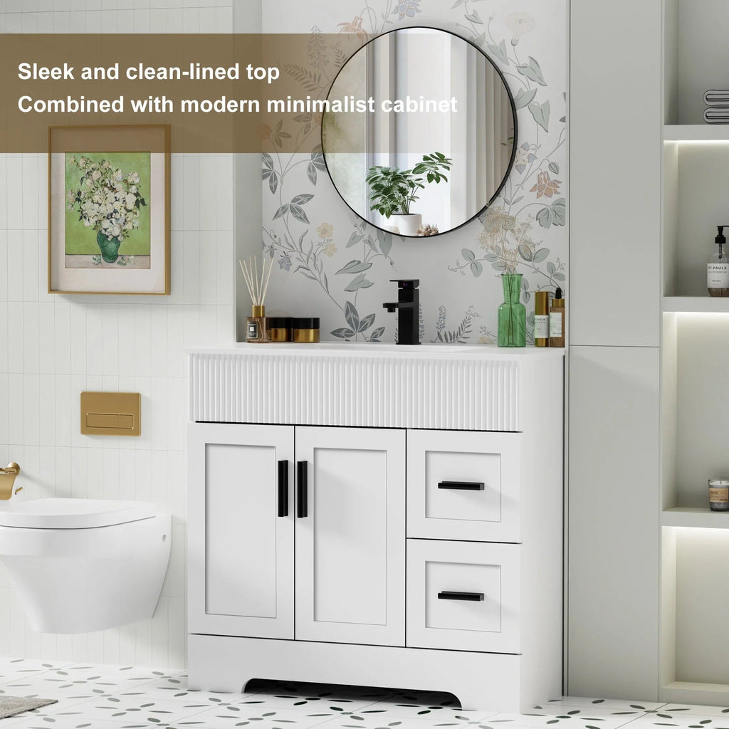 Wavy Line 30/36/48 Bathroom Vanity Set with Sink & Faucet