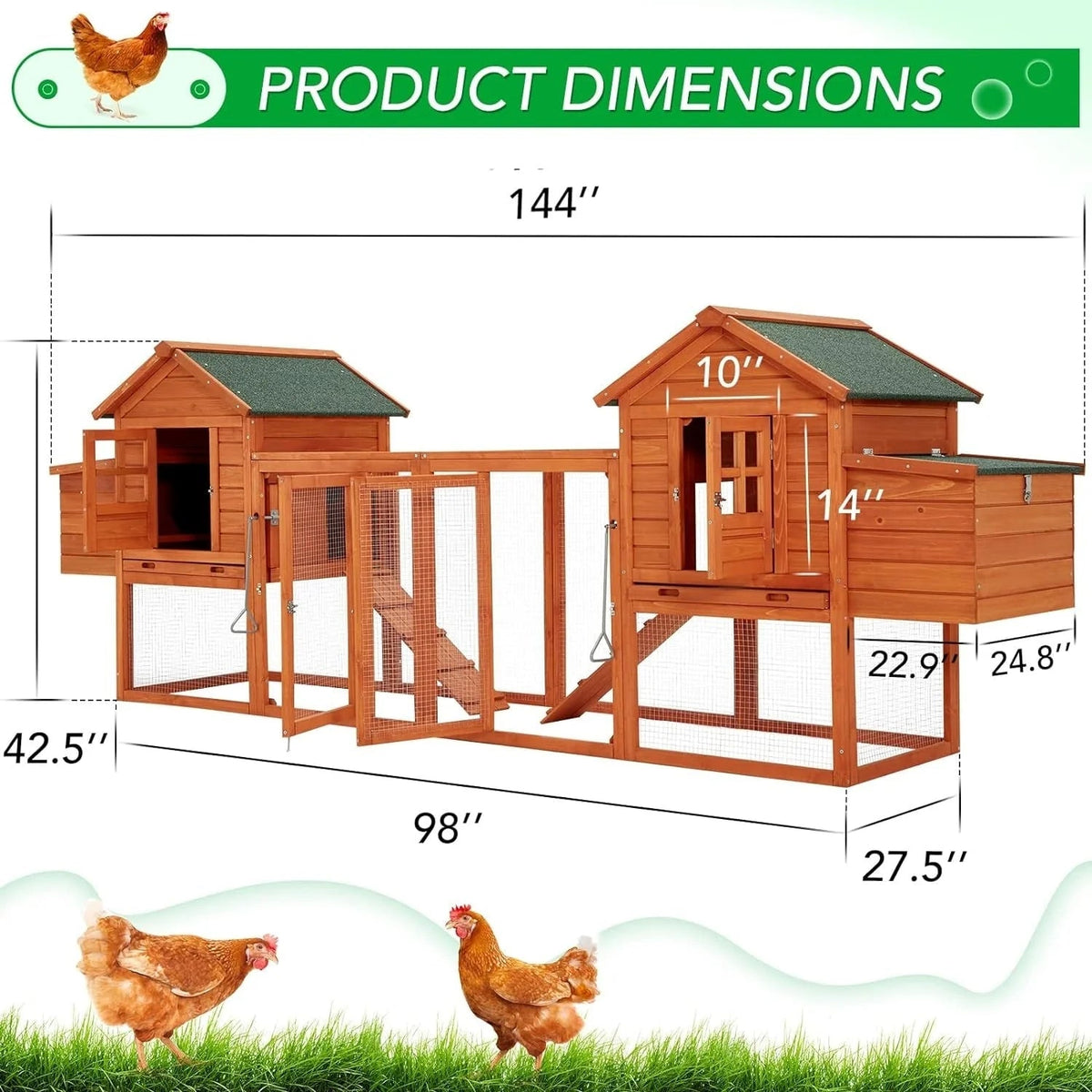 AECOJOY 144 Large Chicken Coop w/ Run Wooden Hutch Poultry Cage House