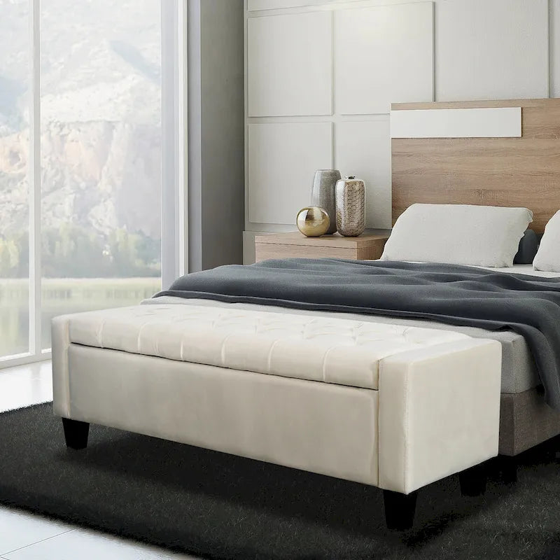 Velvet Button Tufted Flip Top Storage Bench