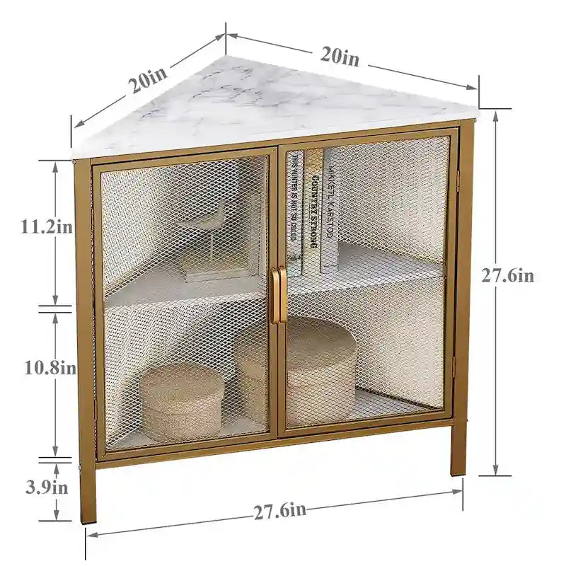 Javlergo Corner Table Modern Triangle 3-tier Storage Shelf with 2 Doors for Living Room Bedroom Office